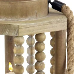 Lanterns-Kirkland's Home Natural Wood Beaded & Rope Handle Lantern Tan