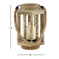 Lanterns-Kirkland's Home Natural Wood Beaded & Rope Handle Lantern Tan