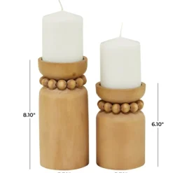 Candle Holders-Kirkland's Home Natural Wood Beaded Candle Holders, Set Of 2 Tan