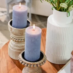 Candle Holders-Kirkland's Home Natural Wood Beaded Pillar Candle Holder, 8 In. Brown