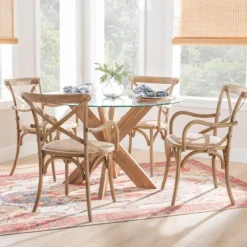 Accent Chairs-Kirkland's Home Natural Wood Cane Seat Accent Chair Tan