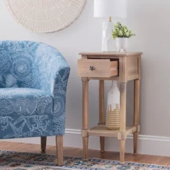 Accent & End Tables-Kirkland's Home Natural Wood Coastal Compact Accent Table Tan