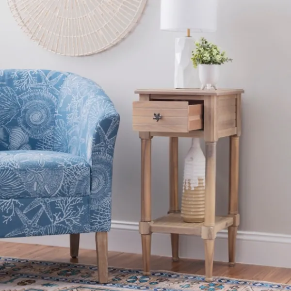 Accent & End Tables-Kirkland's Home Natural Wood Coastal Compact Accent Table Tan