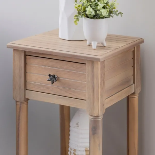 Accent & End Tables-Kirkland's Home Natural Wood Coastal Compact Accent Table Tan