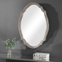 Decorative Mirrors-Kirkland's Home Natural Wood Distressed Curved Frame Mirror