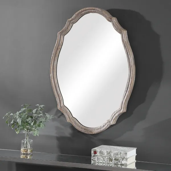 Decorative Mirrors-Kirkland's Home Natural Wood Distressed Curved Frame Mirror