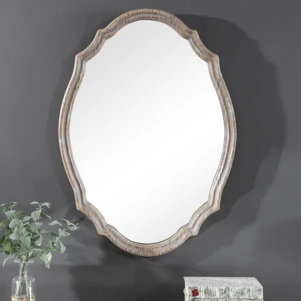 Decorative Mirrors-Kirkland's Home Natural Wood Distressed Curved Frame Mirror