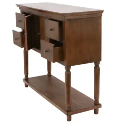 Console Tables-Kirkland's Home Natural Wood 2-Door 4-Drawer Buffet Console Table Tan