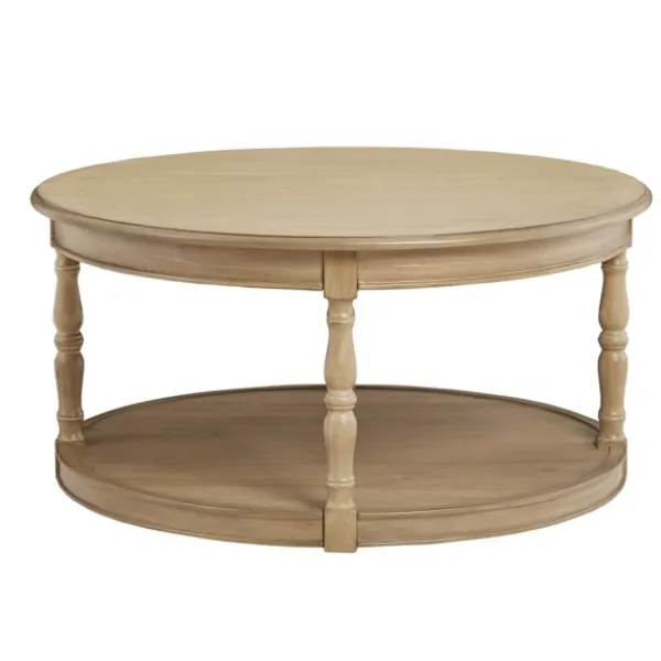 Coffee Tables-Kirkland's Home Natural Wood Finish Turned Leg Round Coffee Table