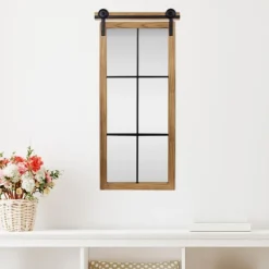 Decorative Mirrors-Kirkland's Home Natural Wood Frame Black Metal Window Mirror