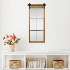 Decorative Mirrors-Kirkland's Home Natural Wood Frame Black Metal Window Mirror