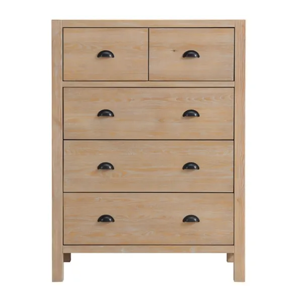 Dressers & Chests-Kirkland's Home Natural Wood Grain 5-Drawer Storage Chest Tan