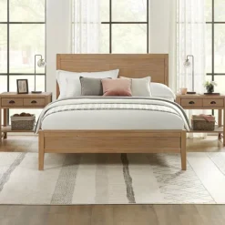 Beds & Headboards-Kirkland's Home Natural Wood Grain Panel Queen Bed Tan