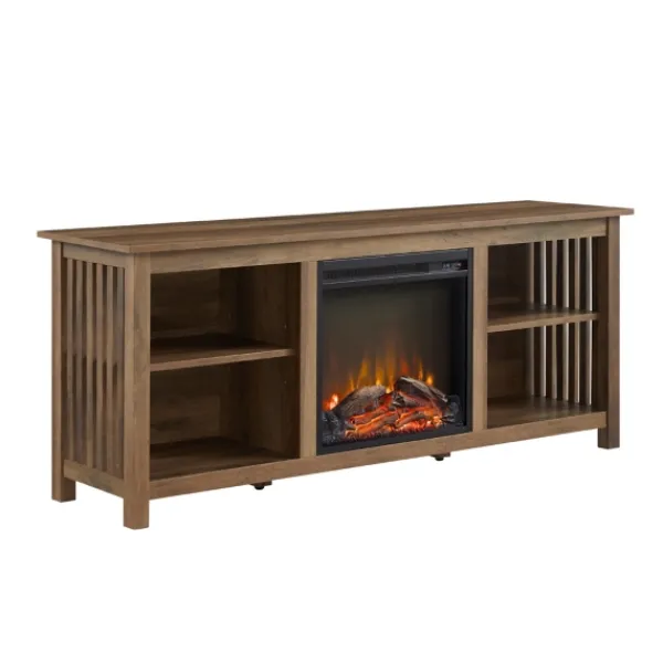 Tv Stands & Media Consoles-Kirkland's Home Natural Wood Led Fireplace Media Cabinet Brown