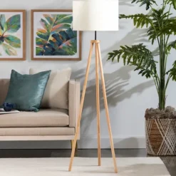 Floor Lamps-Kirkland's Home Natural Wood Modern Tripod Floor Lamp White