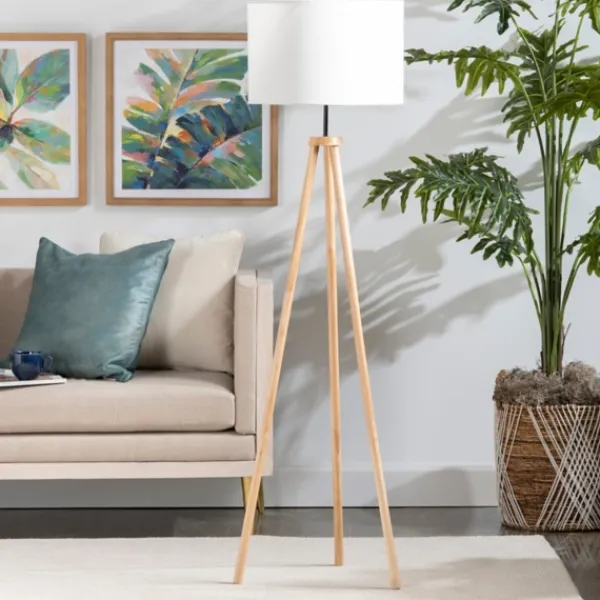 Floor Lamps-Kirkland's Home Natural Wood Modern Tripod Floor Lamp White
