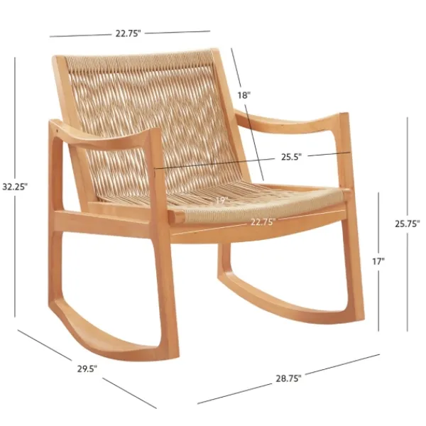Accent Chairs-Kirkland's Home Natural Wood Modern Woven Rocking Chair Tan