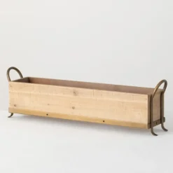 Decorative Trays-Kirkland's Home Natural Wooden Tray With Metal Handles Tan