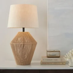 Table Lamps-Kirkland's Home Natural Woven Jute Urn Table Lamp Tan