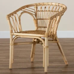 Dining Chairs-Kirkland's Home Natural Woven Rat Curved Back Dining Chair Tan