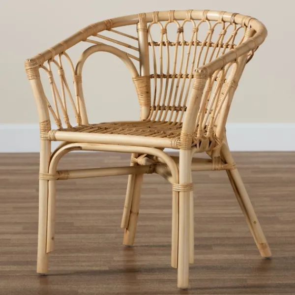 Dining Chairs-Kirkland's Home Natural Woven Rat Curved Back Dining Chair Tan