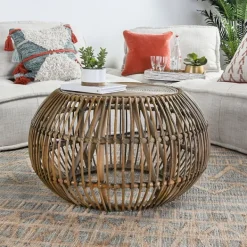 Coffee Tables-Kirkland's Home Natural Woven Rat Round Coffee Table Tan