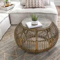 Coffee Tables-Kirkland's Home Natural Woven Rat Round Coffee Table Tan