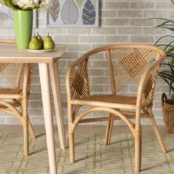 Dining Chairs-Kirkland's Home Natural Woven Rat X-Back Dining Chair Tan