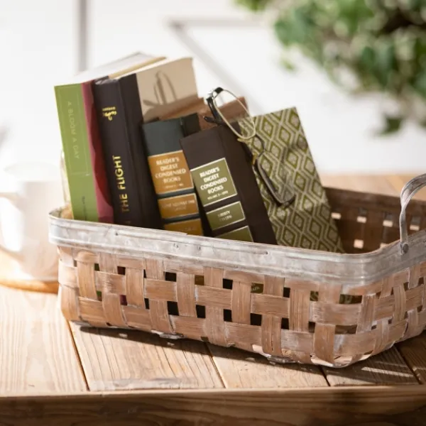 Baskets & Boxes-Kirkland's Home Natural Woven Reed And Metal Baskets, Set Of 2 Tan/Gray