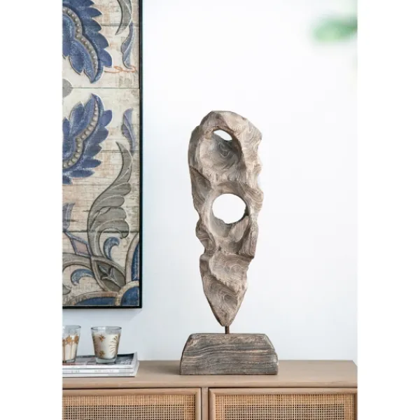 Statues & Figurines-Kirkland's Home Naturally Abstract Raw Wooden Carved Figurine Brown