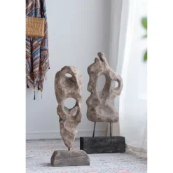 Statues & Figurines-Kirkland's Home Naturally Abstract Raw Wooden Carved Figurine Brown