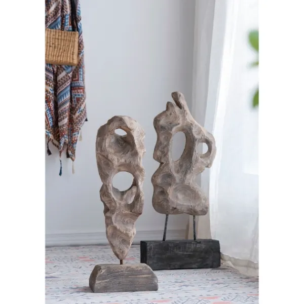 Statues & Figurines-Kirkland's Home Naturally Abstract Raw Wooden Carved Figurine Brown