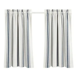 Curtains & Drapes-Kirkland's Home Navy & White Stripe Cafe Curtain Panel Set, 36 In. Blue