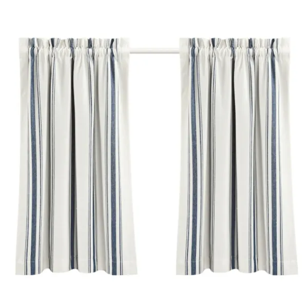 Curtains & Drapes-Kirkland's Home Navy & White Stripe Cafe Curtain Panel Set, 36 In. Blue