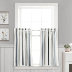 Curtains & Drapes-Kirkland's Home Navy & White Stripe Cafe Curtain Panel Set, 36 In. Blue