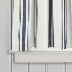 Curtains & Drapes-Kirkland's Home Navy & White Stripe Cafe Curtain Panel Set, 36 In. Blue