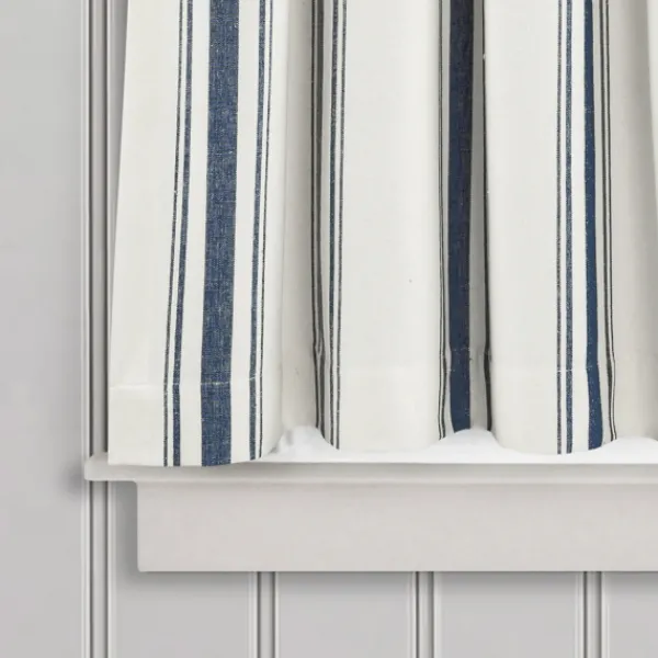 Curtains & Drapes-Kirkland's Home Navy & White Stripe Cafe Curtain Panel Set, 36 In. Blue