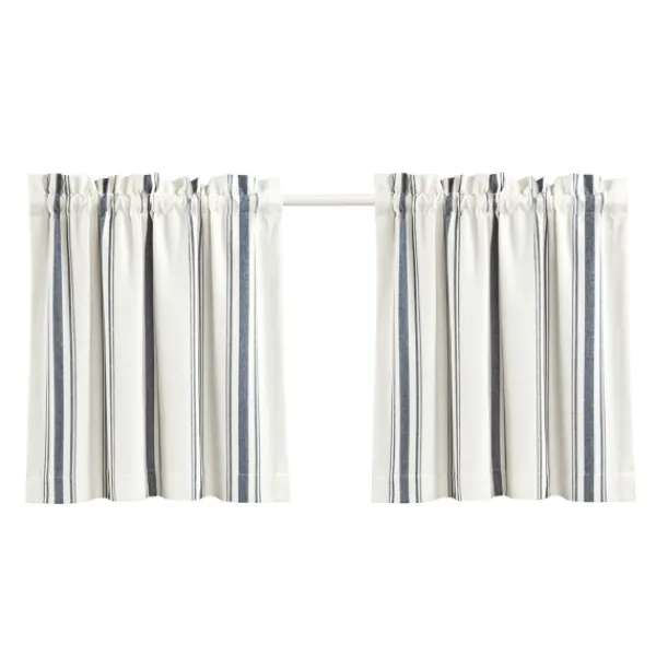Curtains & Drapes-Kirkland's Home Navy & White Stripe Cafe Curtain Panel Set, 24 In. Blue