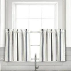 Curtains & Drapes-Kirkland's Home Navy & White Stripe Cafe Curtain Panel Set, 24 In. Blue