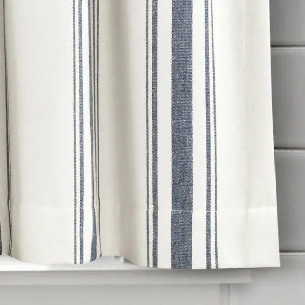 Curtains & Drapes-Kirkland's Home Navy & White Stripe Cafe Curtain Panel Set, 24 In. Blue