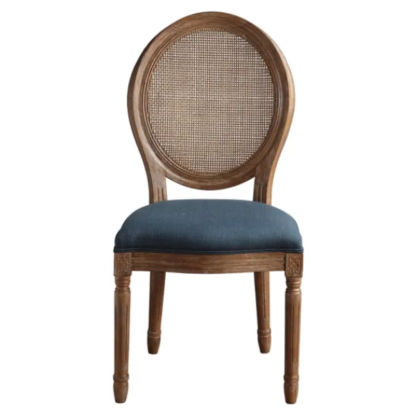 Dining Chairs-Kirkland's Home Navy And Brown Cane Oval Back Dining Chair Blue