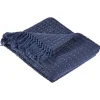 Blankets & Throws-Kirkland's Home Navy And Cream Stitch Fringe Throw Blue