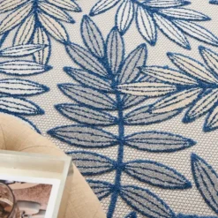 Outdoor Rugs-Kirkland's Home Navy And Gray Botanical Outdoor Area Rug, 6X9 Blue/Gray