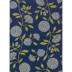 Outdoor Rugs-Kirkland's Home Navy And Green Floral Vine Outdoor Area Rug, 5X7 Blue/Green