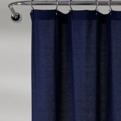 Shower Curtains-Kirkland's Home Navy And White Button Accent Linen Shower Curtain Blue