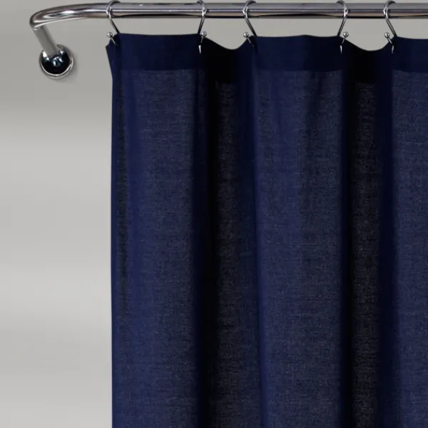 Shower Curtains-Kirkland's Home Navy And White Button Accent Linen Shower Curtain Blue