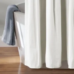 Shower Curtains-Kirkland's Home Navy And White Button Accent Linen Shower Curtain Blue