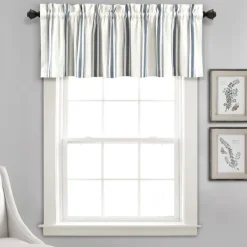 Curtains & Drapes-Kirkland's Home Navy And White Farmhouse Stripe Valance White/Blue