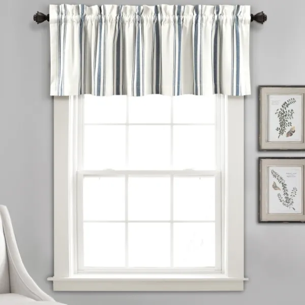 Curtains & Drapes-Kirkland's Home Navy And White Farmhouse Stripe Valance White/Blue