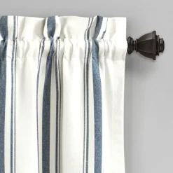 Curtains & Drapes-Kirkland's Home Navy And White Farmhouse Stripe Valance White/Blue